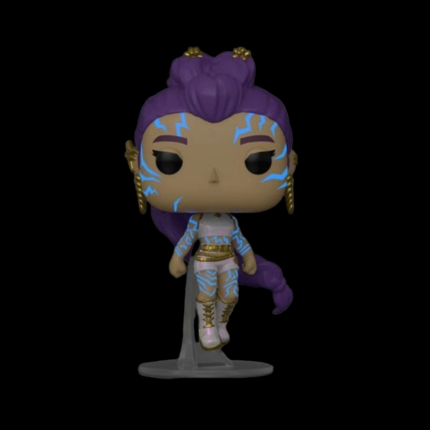 Funko Pop! vinyl figure with purple hair and blue accents on a gray background