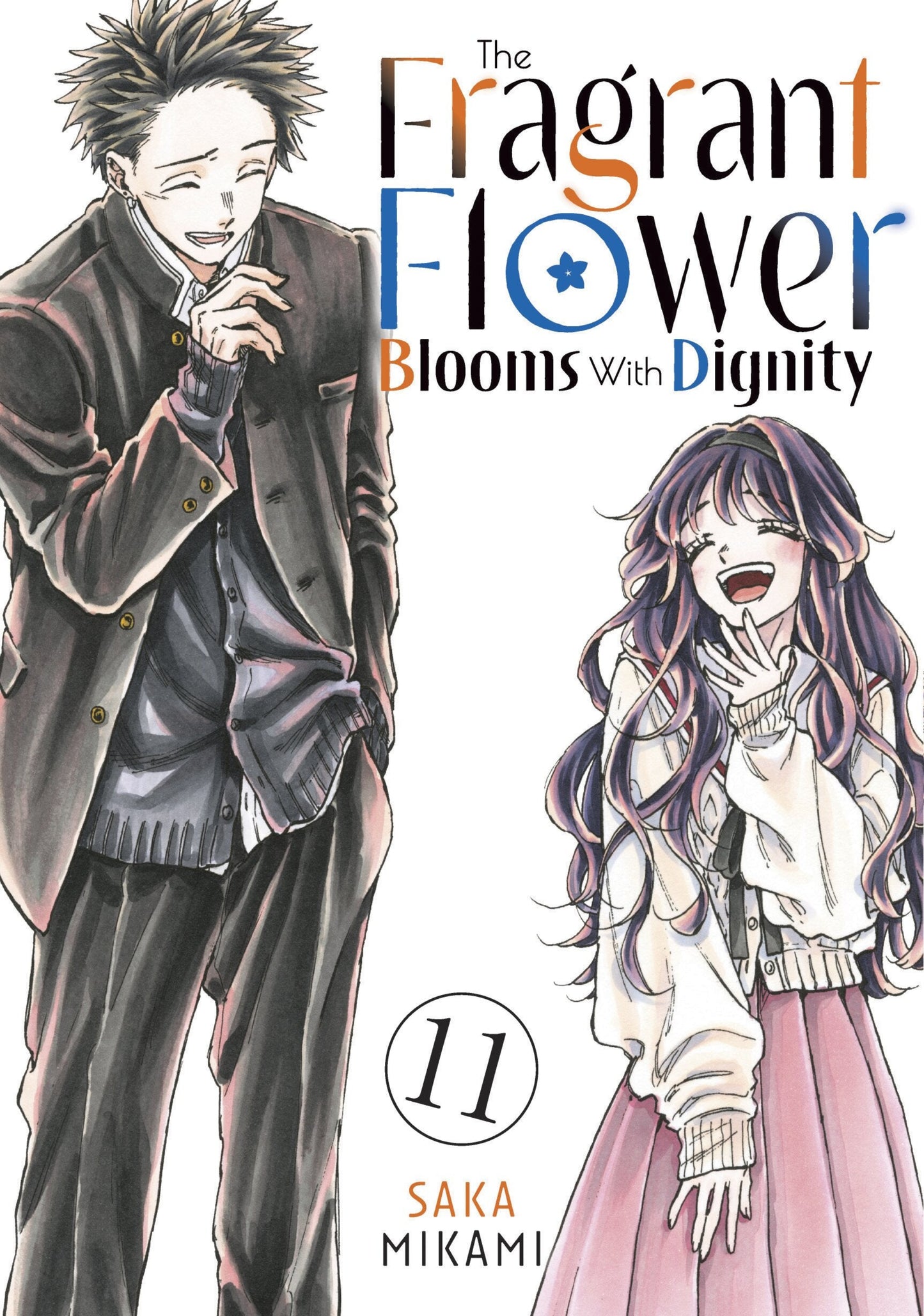 Manga book cover with two characters and title 'The Fragrant Flower Blooms With Dignity' by Saka Mikami.