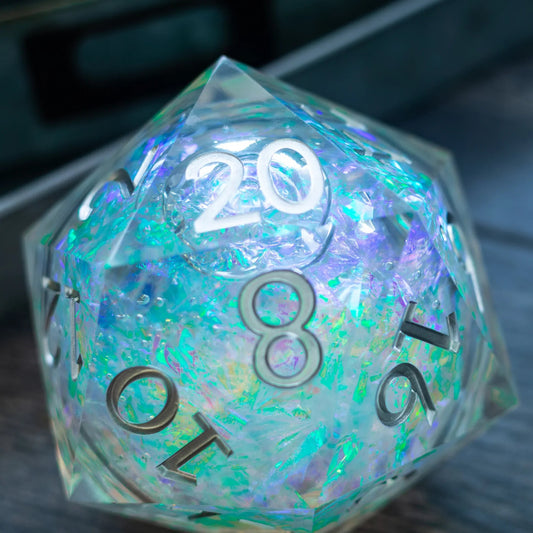 Massive Silver And Foil Liquid Core 95MM Chonk Handmade Resin Dice And Box
