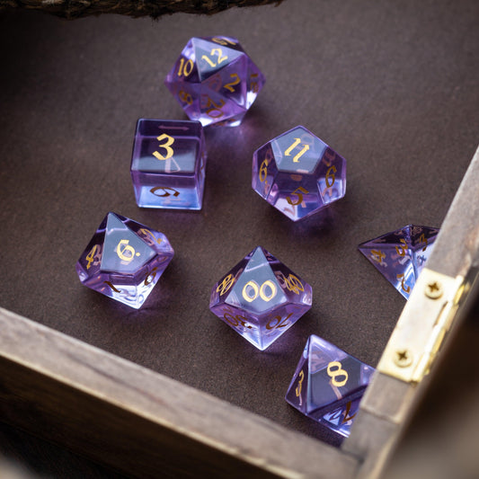 Purple Zircon Glass Hand Carved DND Dice Set