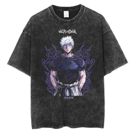 Ryomen Sukuna Washed T-Shirt: Harajuku Oversized Anime Tee