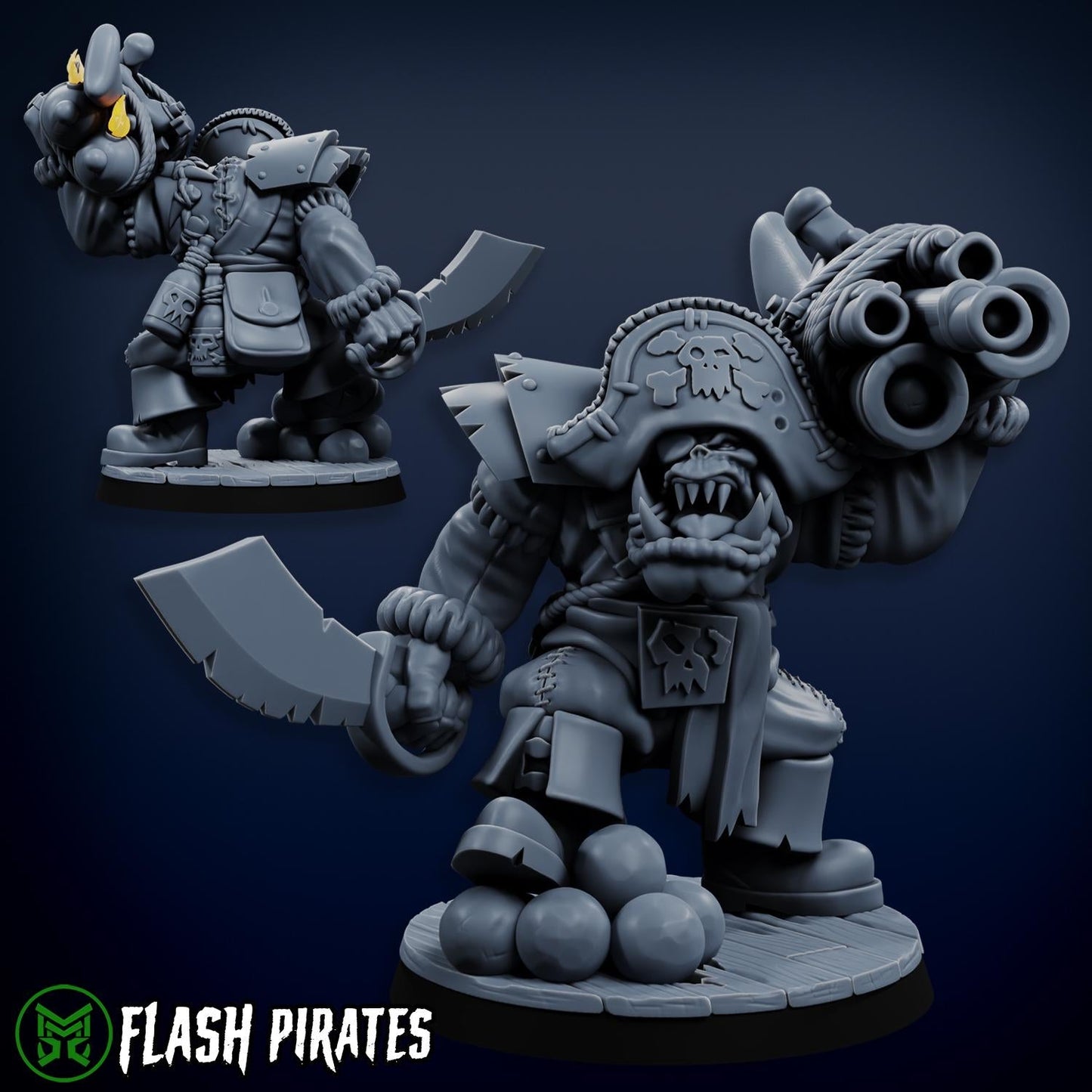 3d Printed Ork Pirate Cannon Warboss #4 by Mekka Miniatures