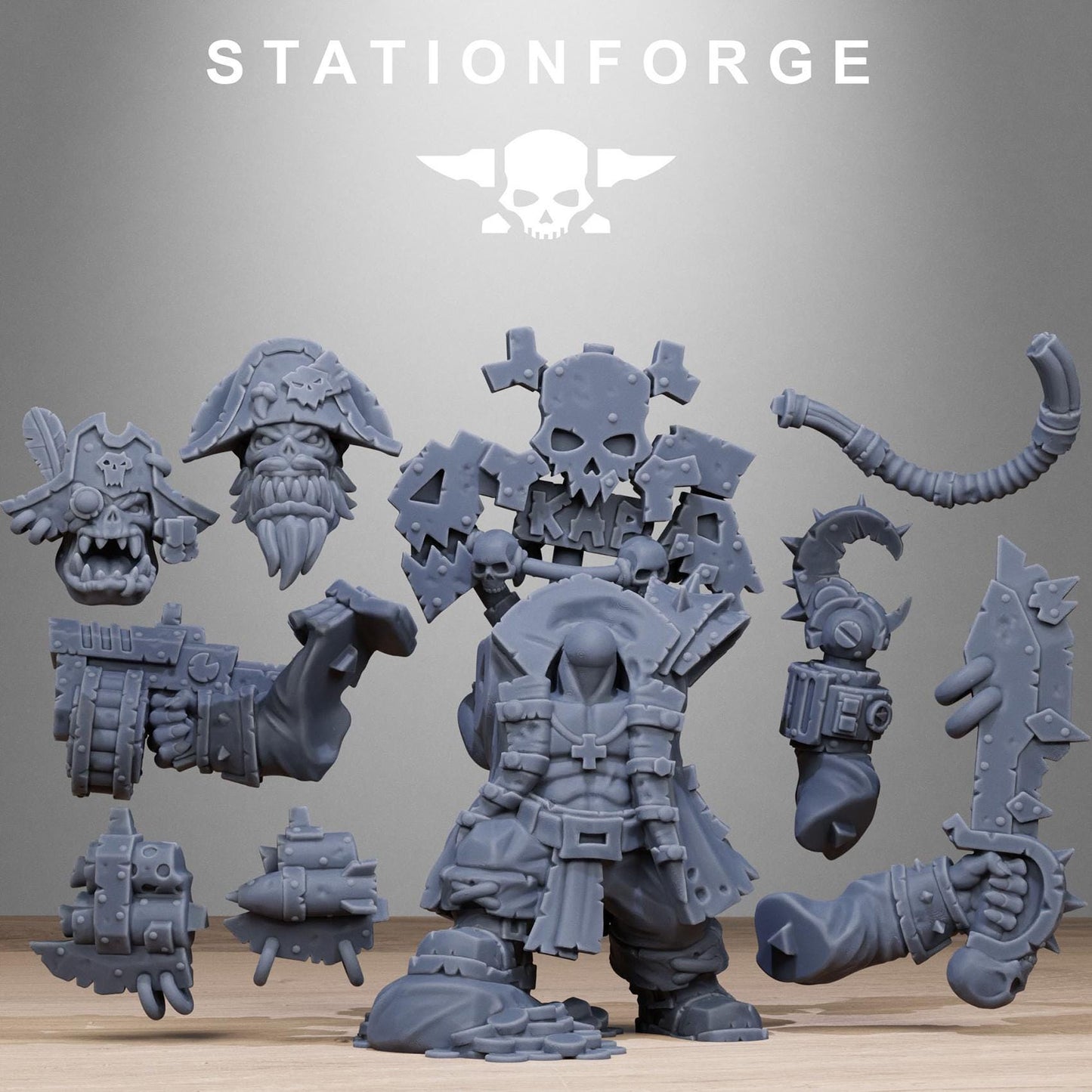 3D Printed Orkaz Pirate Boss by StationForge Miniatures