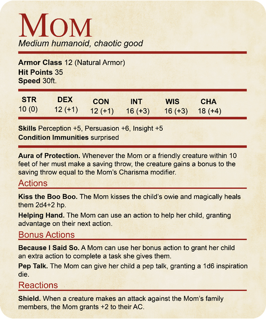 Mom DND Shirt - Funny Stat Block