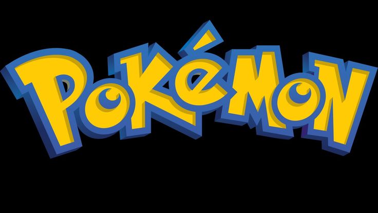Pokemon logo wordmark with yellow letters and blue outline on black background