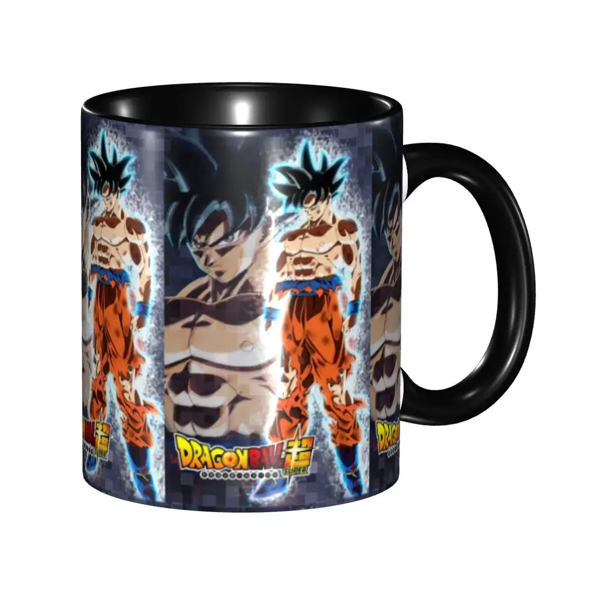 Cups & Mugs featuring Dragon Ball Super Goku in orange gi with blue aura wraparound print.