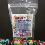 Set of approximately 80-100 D6 dice from THE MIGHTY HOBBY SHOP, showing colorful six-sided gaming dice on a white background.