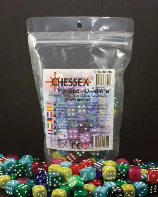 Set of approximately 80-100 D6 dice from THE MIGHTY HOBBY SHOP, showing colorful six-sided gaming dice on a white background.