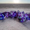 Nebula Mega-hedral Nocturnal turquoise 7-Die Set from THE MIGHTY HOBBY SHOP, includes various shaped polyhedral dice for tabletop gaming.