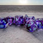 Nebula Mega-hedral Nocturnal turquoise 7-Die Set from THE MIGHTY HOBBY SHOP, includes various shaped polyhedral dice for tabletop gaming.