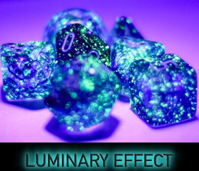 Nebula Mega-hedral Nocturnal turquoise 7-die set from THE MIGHTY HOBBY SHOP, featuring vibrant luminous polyhedral dice.