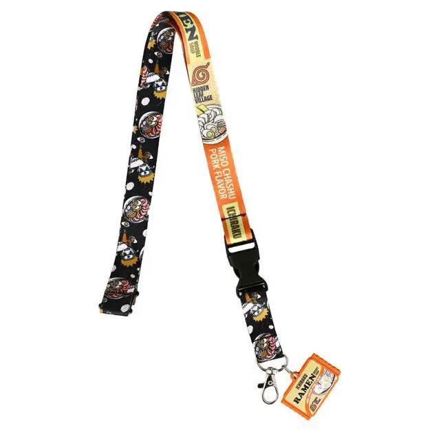 Naruto Hidden Leaf Village lanyard with logo and character designs, featuring vibrant colors and durable fabric.