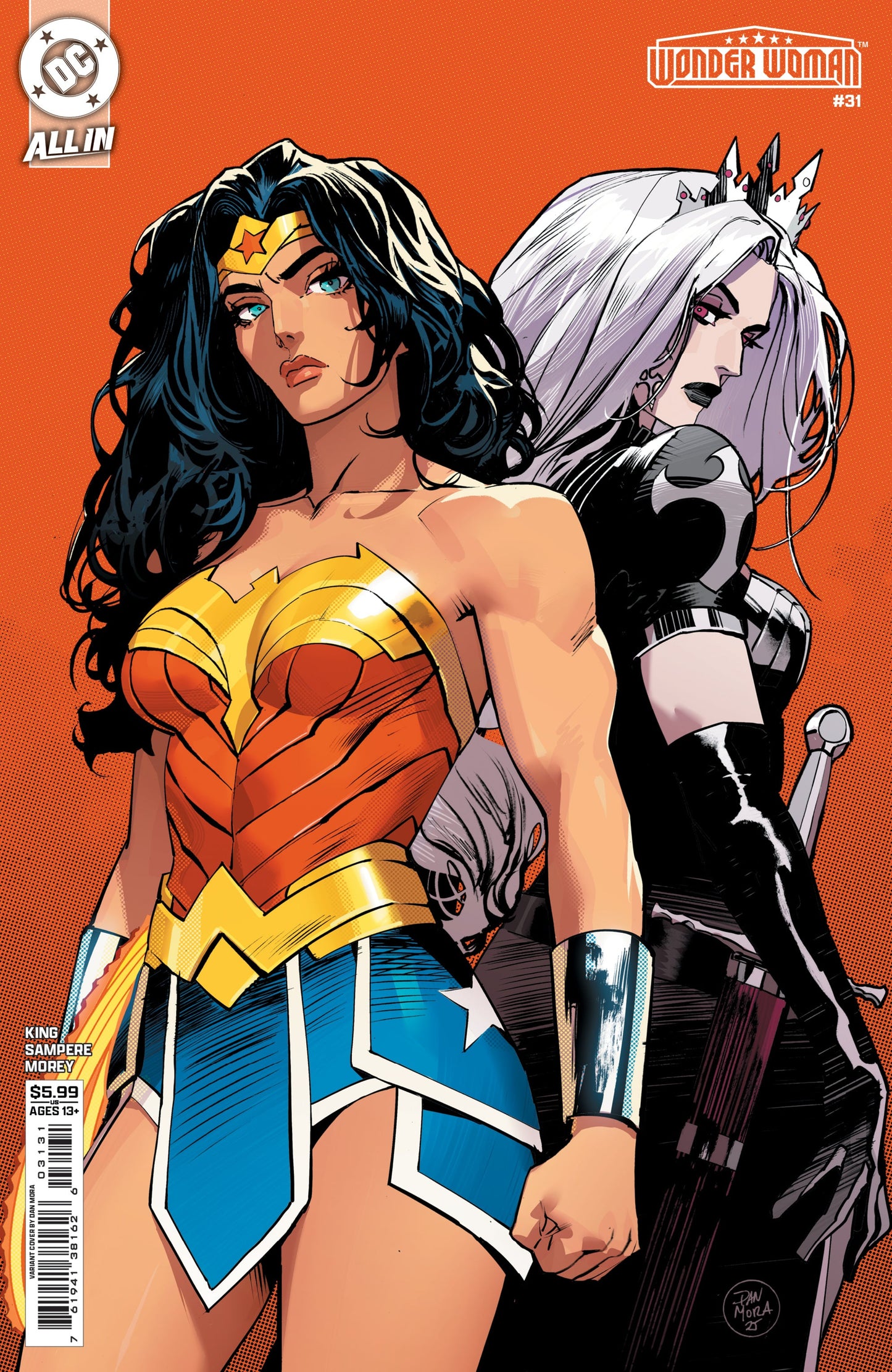 Comic book cover featuring Wonder Woman and another character on an orange background