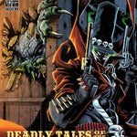 Comic book cover titled 'Deadly Tales of the Gunslinger' with a character holding guns and a creature head on a wall.