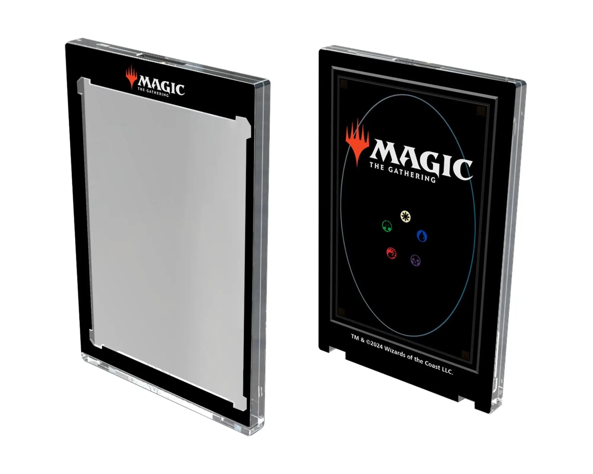Magnetic card holder for Magic: The Gathering with modern design, featuring 35 point ONE-TOUCH Edge printing, black and silver finish.