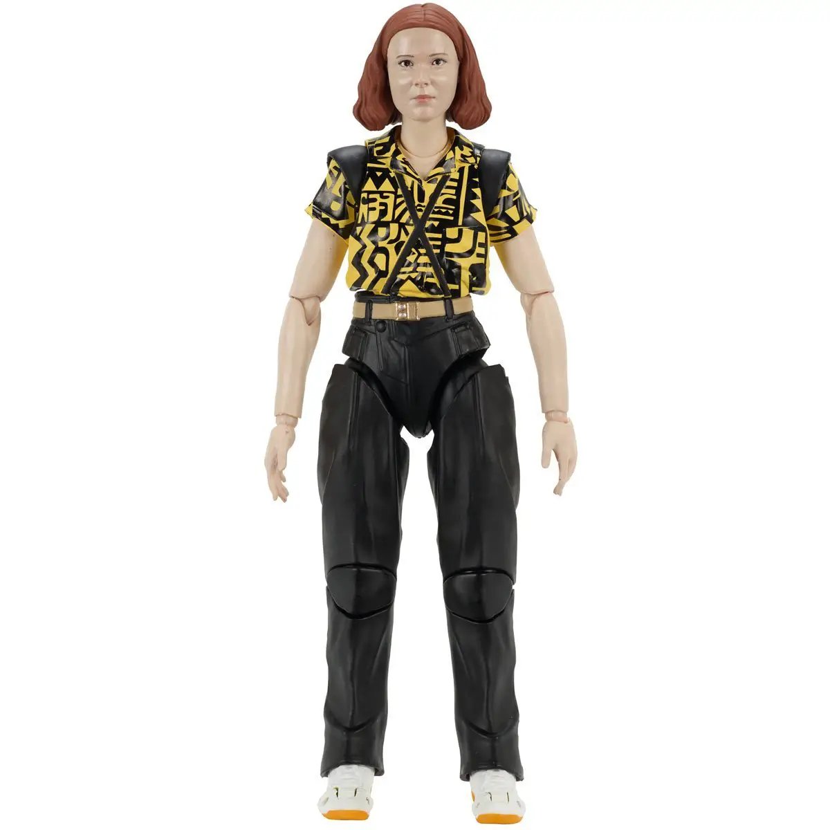 Six-inch Eleven action figure from Stranger Things Hawkins Collection in yellow costume, made by THE MIGHTY HOBBY SHOP.