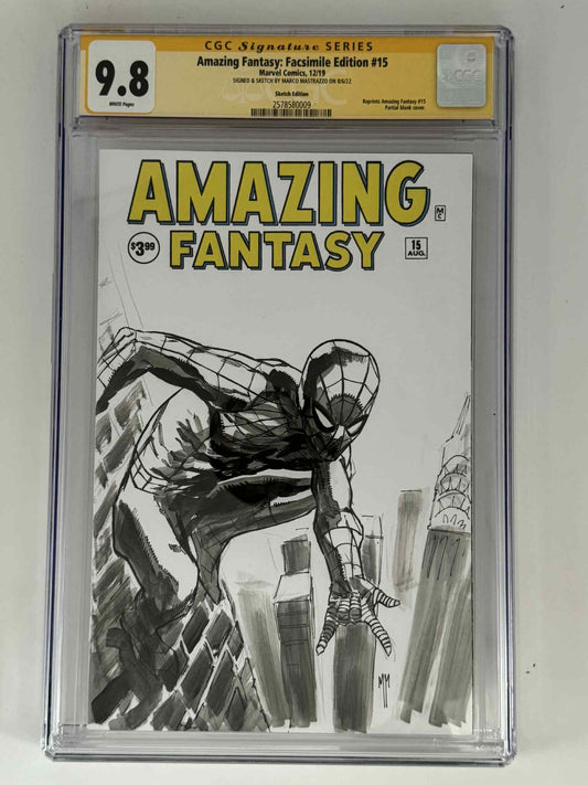 [Signed & Sketch by Marco Mastrazzo] Amazing Fantasy #15 CGC 9.8 Yellow Label Exclusive Sketch Var
