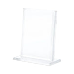 Vertical acrylic card stand by THE MIGHTY HOBBY SHOP holding trading or business cards, clear and sturdy for display.