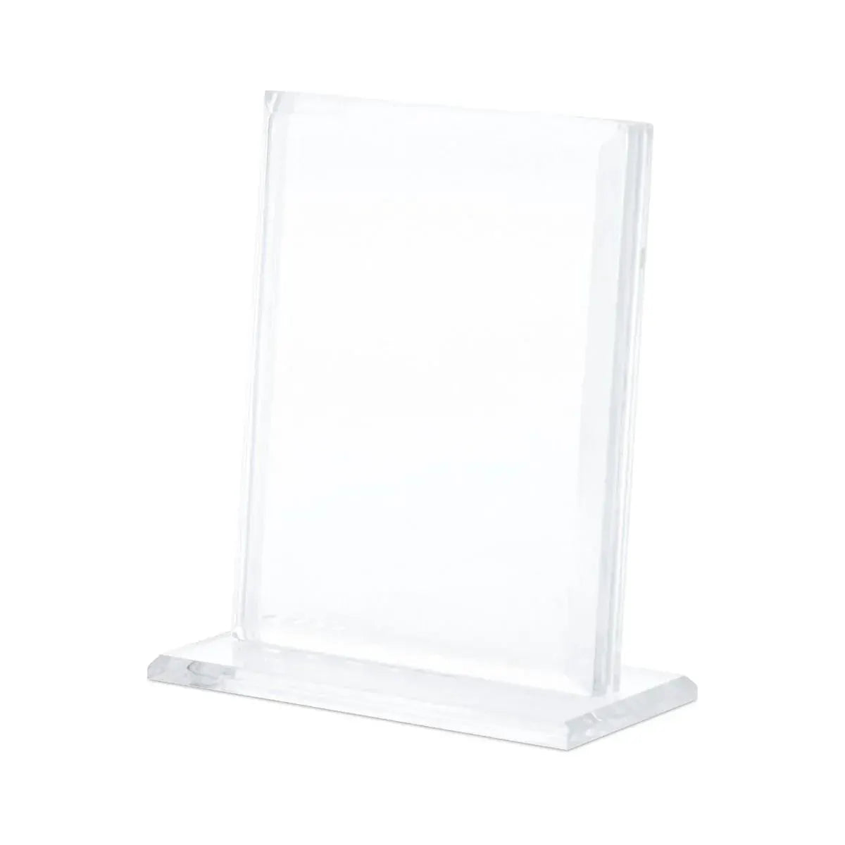 Vertical acrylic card stand by THE MIGHTY HOBBY SHOP holding trading or business cards, clear and sturdy for display.