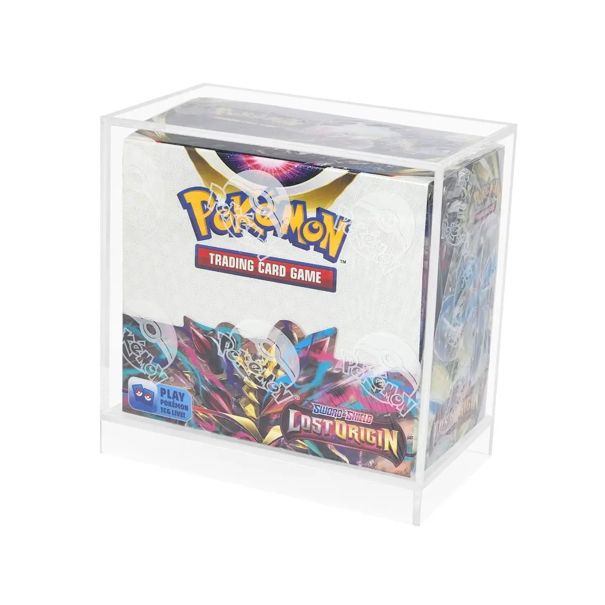 Small Booster Box Display Case by THE MIGHTY HOBBY SHOP, showcasing Pokémon booster boxes for collectible card game storage.