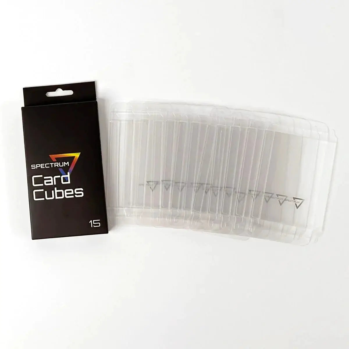Pack of 15 colorful card cubes from THE MIGHTY HOBBY SHOP, arranged in a spread for display.