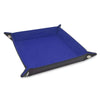 Blue square dice tray from THE MIGHTY HOBBY SHOP, with raised edges and a smooth interior for tabletop gaming accessories.