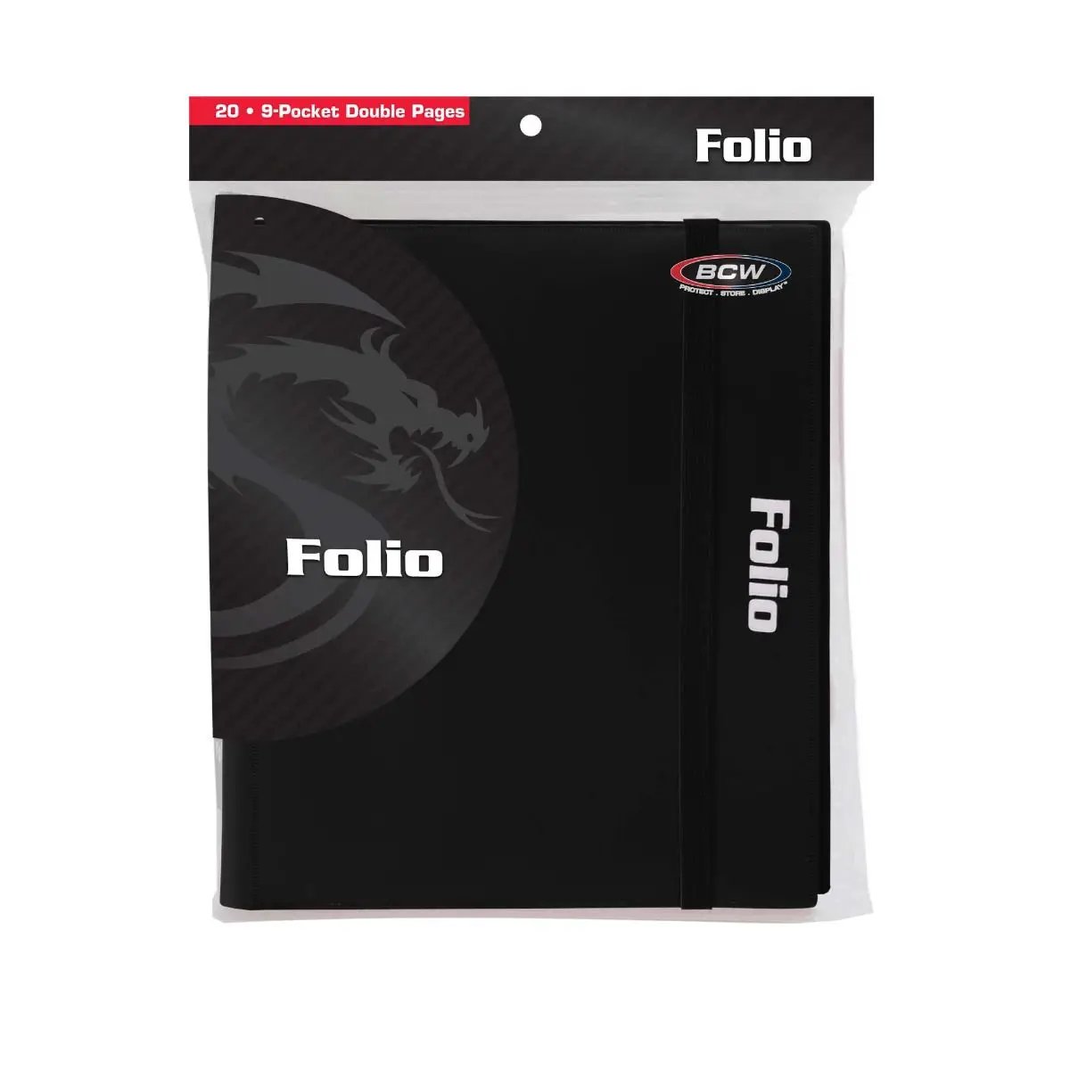 Black Folio 9-Pocket Album by THE MIGHTY HOBBY SHOP with clear plastic pockets for storing collectibles or trading cards.