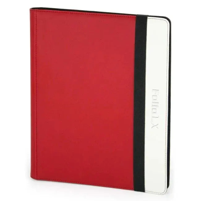 Red and white Folio 9-Pocket LX Album by THE MIGHTY HOBBY SHOP, showing a closed album with a sleek design and 9-pocket pages inside.