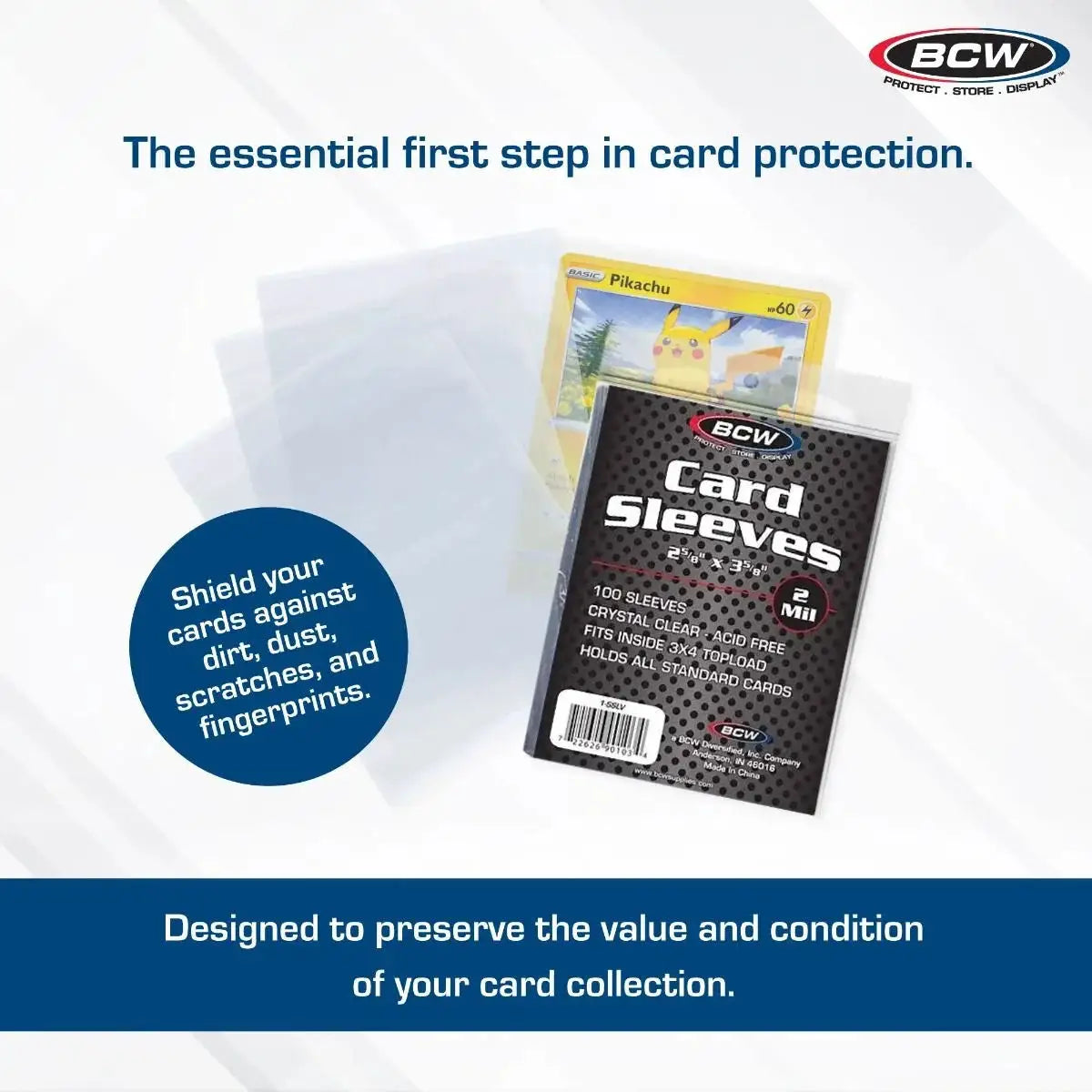 Clear standard card sleeves by THE MIGHTY HOBBY SHOP, showing protective transparent plastic sleeves for trading cards.