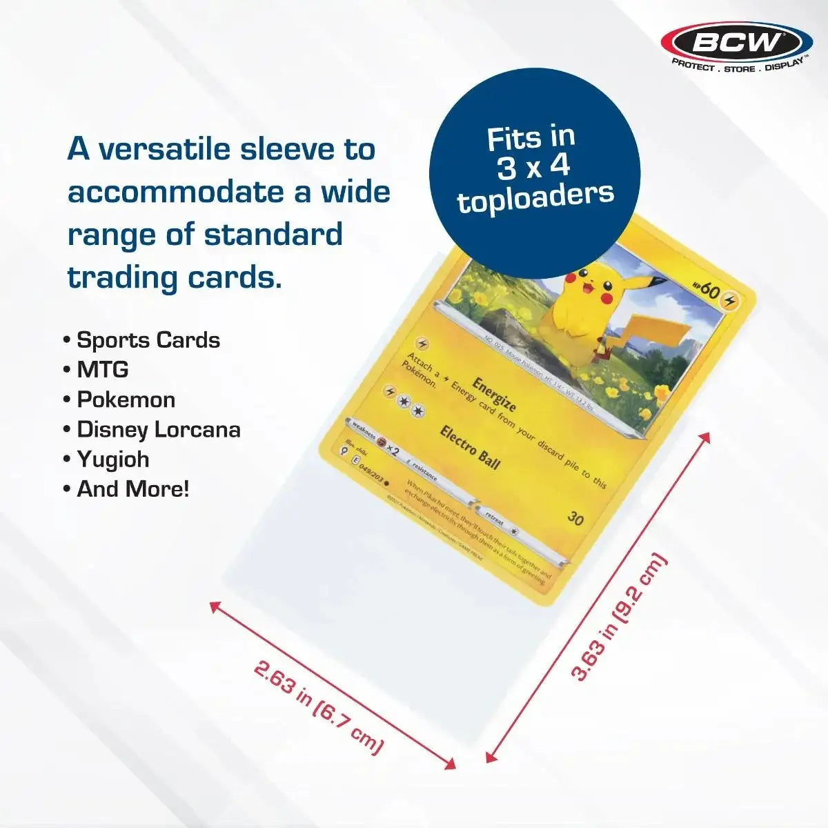 Standard card sleeves from THE MIGHTY HOBBY SHOP, clear protective sleeves for trading cards, shown stacked and slightly fanned out.