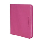 Pink Z-Folio 12-Pocket LX Album by THE MIGHTY HOBBY SHOP, angled view showing multiple transparent pockets for collectibles.