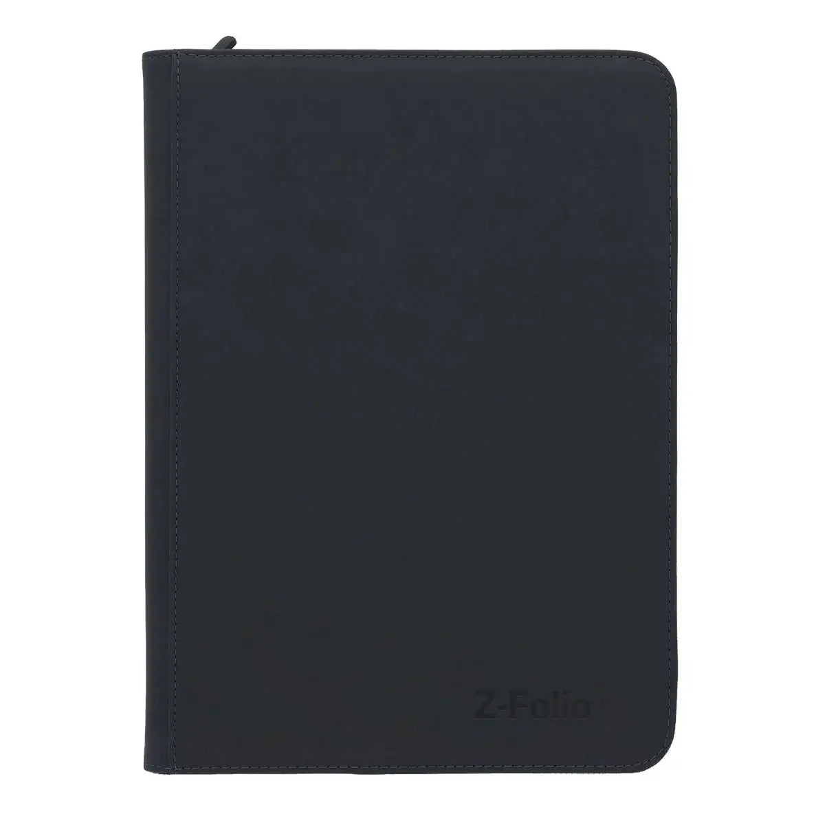 Black Z-Folio 9-pocket album by THE MIGHTY HOBBY SHOP, showing front cover with visible pockets for storing collectible cards.