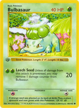 Bulbasaur 044/102 - Base Set Shadowless Unlimited