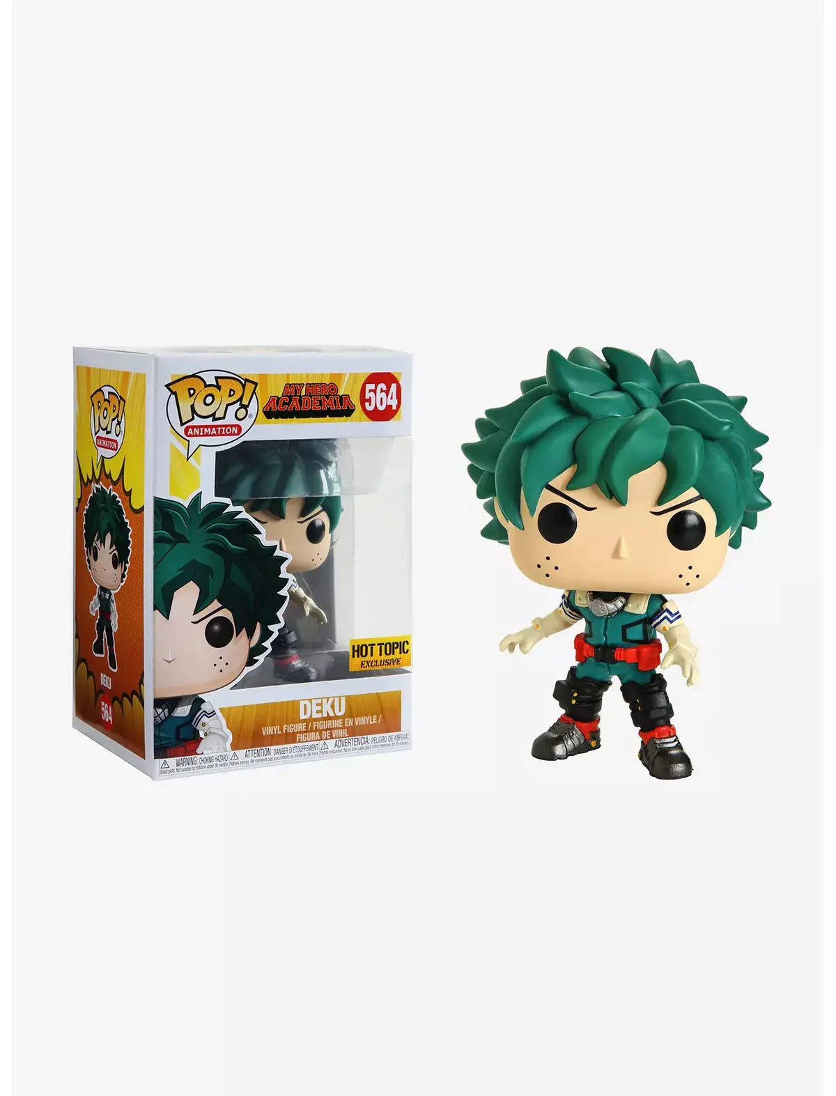 Vinyl figure of Deku from My Hero Academia Funko Pop! Animation, exclusive collectible toy with detailed character design.