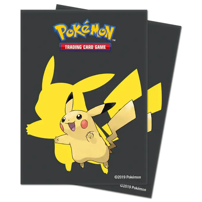Pikachu Pokémon deck protector sleeves featuring Pikachu illustration, designed for standard card size, 65-count pack.