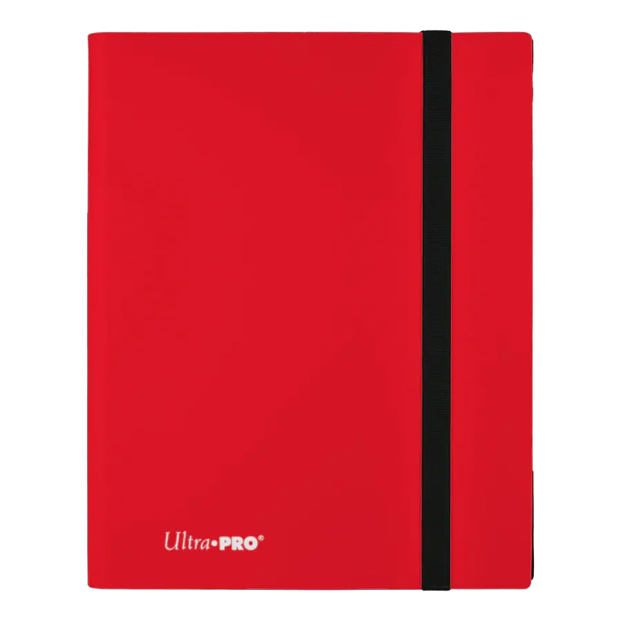Red Eclipse 9-Pocket PRO-Binder from THE MIGHTY HOBBY SHOP, featuring nine clear pockets and durable red cover, ideal for organizing.