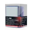 Set of 25 clear card toploaders and sleeves with a storage box, ideal for protecting collectible cards from THE MIGHTY HOBBY SHOP.