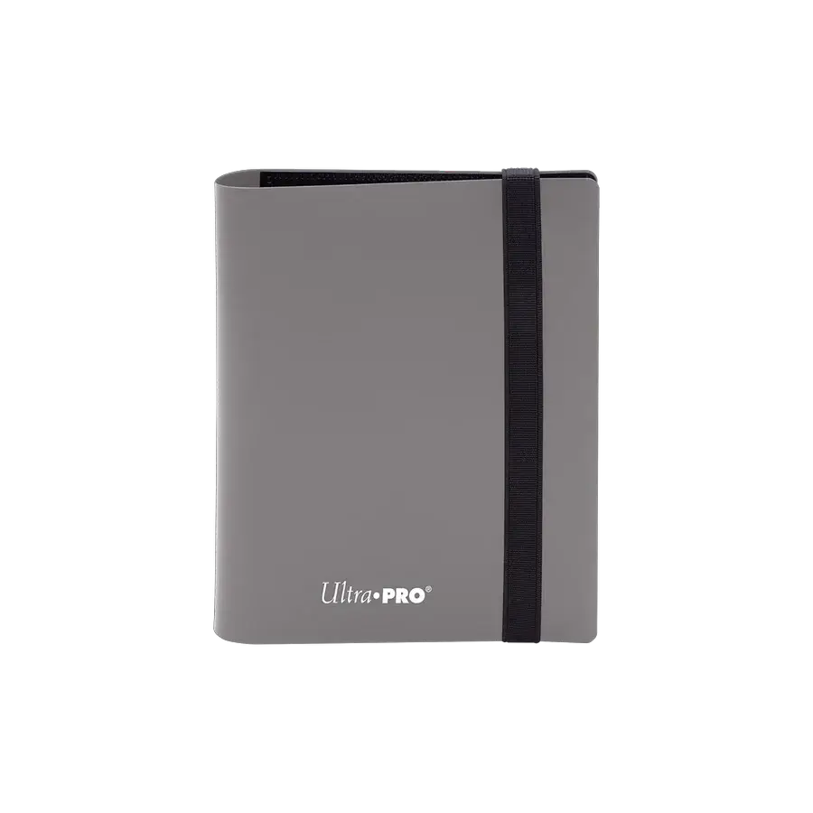 Eclipse 2-Pocket PRO-Binder in smoke gray with two front pockets, featuring a sturdy binding and clear interior pockets.