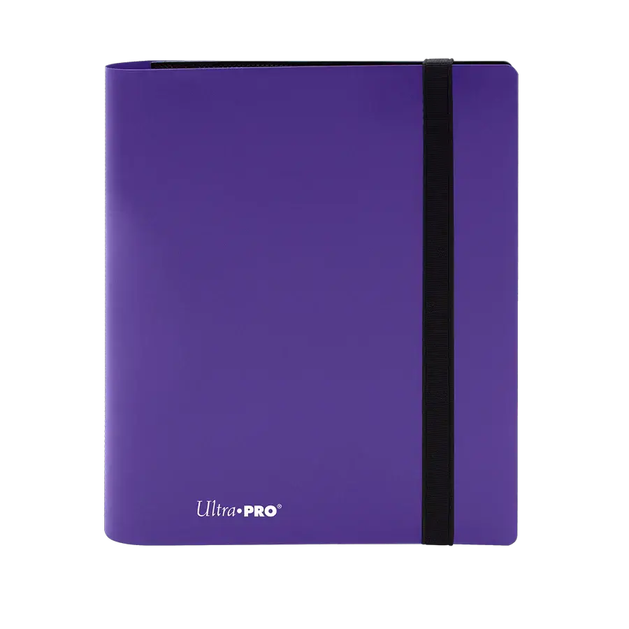 Royal purple Eclipse 4-Pocket PRO-Binder by THE MIGHTY HOBBY SHOP, showing front view with four pockets and label space.
