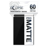 Jet black Eclipse Matte Small Deck Protector Sleeves for trading cards, 60-count pack, featuring matte finish and brand branding.