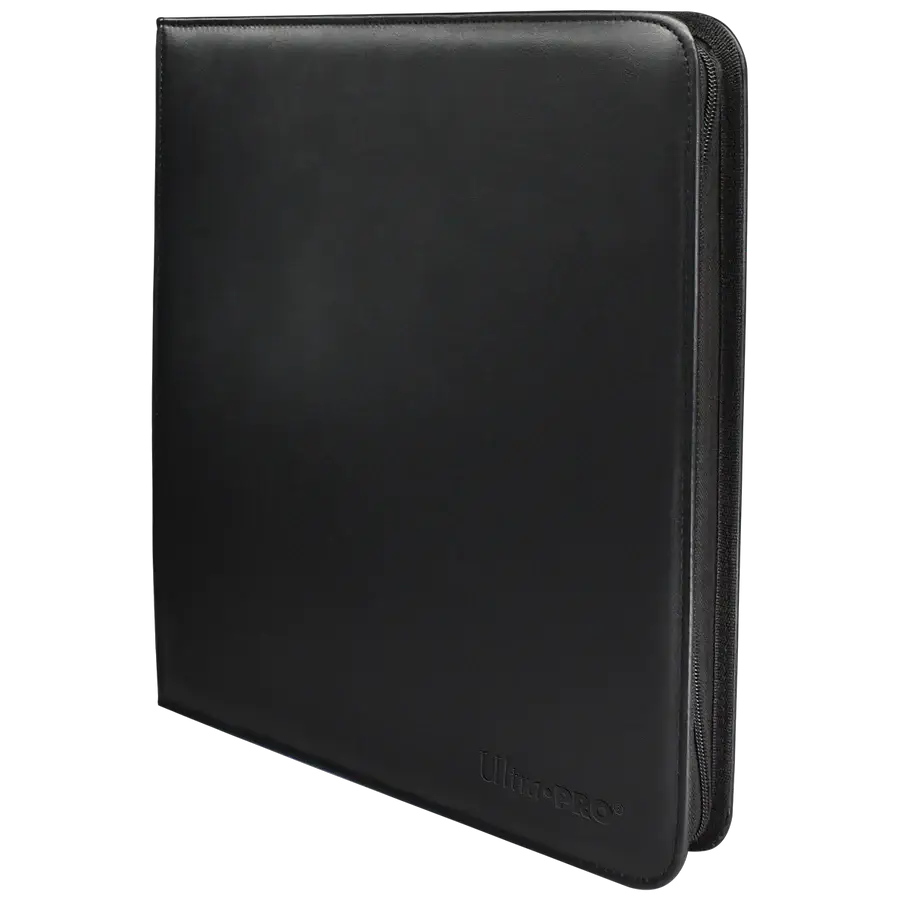 Vivid 12-pocket zippered PRO-Binder in black, featuring multiple storage pockets and secure zipper closure for organization.