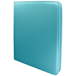 Light blue Vivid 12-pocket zippered PRO-Binder from THE MIGHTY HOBBY SHOP, shown from an angled view with visible zipper and pockets.