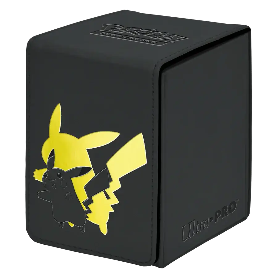 Pikachu Alcove Flip Deck Box from the Elite Series by THE MIGHTY HOBBY SHOP featuring a colorful Pikachu design for Pokémon cards.