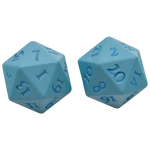 Light blue Vivid Heavy Metal D20 die from THE MIGHTY HOBBY SHOP, showcasing a shiny, metallic finish and detailed numbering.