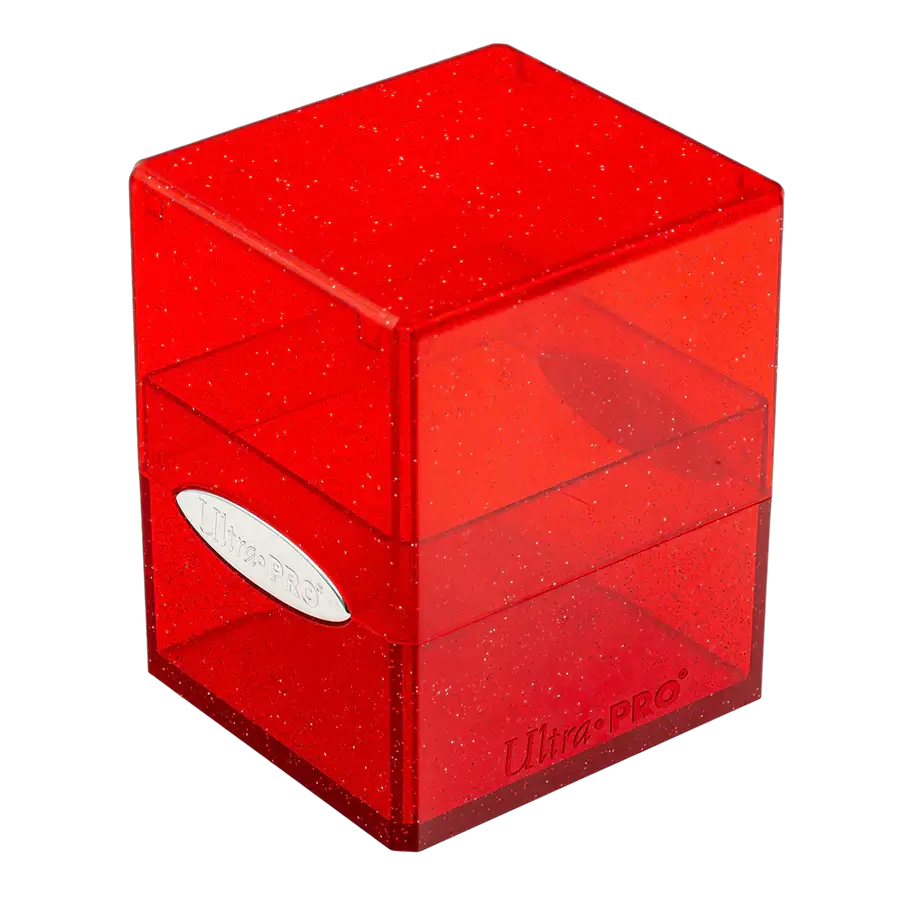 Red glitter satin cube from THE MIGHTY HOBBY SHOP, closed empty satin cube with shiny, textured surface.