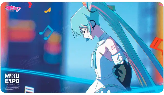 Hatsune Miku MIKU EXPO 10th Anniversary Patience gaming playmat featuring colorful Miku design and vibrant artwork.