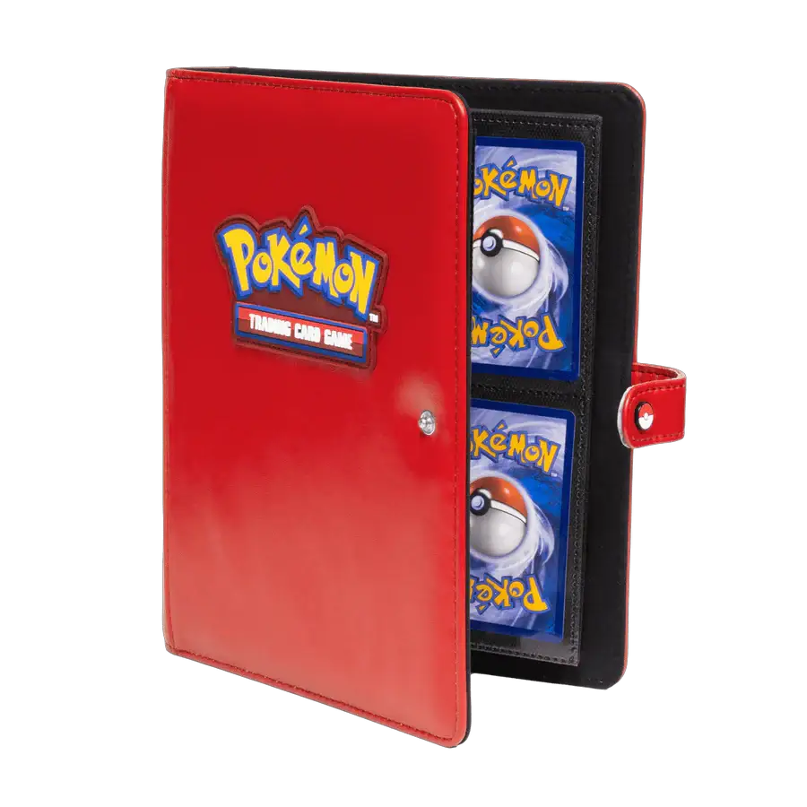 Red Pokémon 4-pocket snap binder by THE MIGHTY HOBBY SHOP, with clear view of the front and pocket pages.