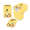 Pikachu full view deck box for Pokémon trading cards featuring Pikachu illustration and vibrant yellow design.