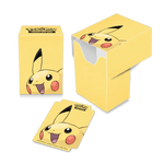 Pikachu full view deck box for Pokémon trading cards featuring Pikachu illustration and vibrant yellow design.