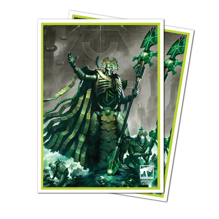 Apex DECK PROTECTOR® sleeves for Warhammer 40,000 Necrons, 105-count pack, transparent card sleeves, loose arrangement.